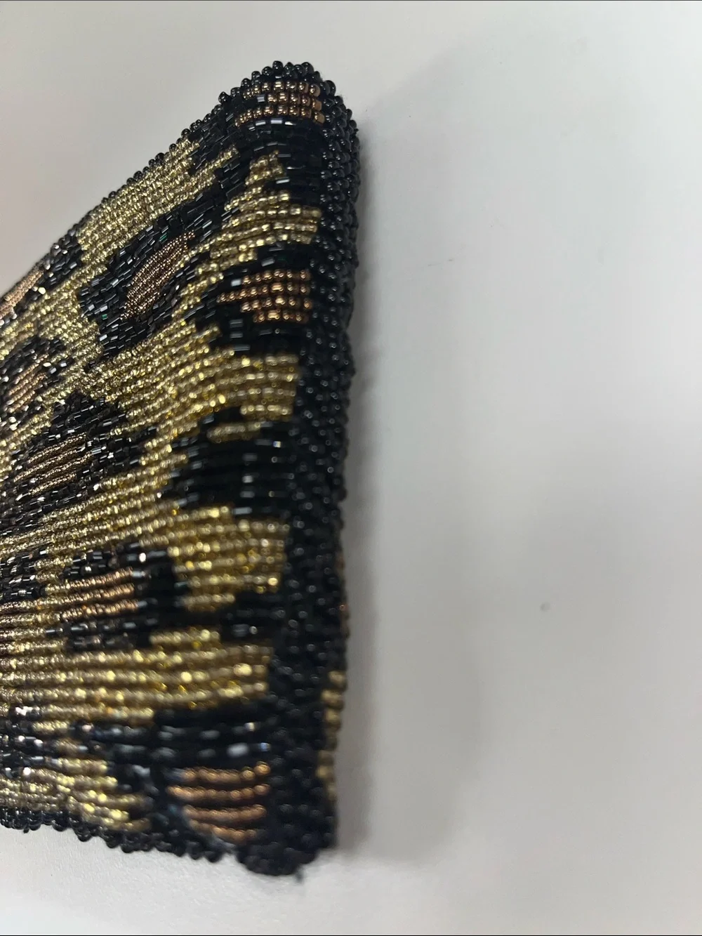Source Unknown Gold, Black & Brown Beaded Leopard Clutch Evening Bag